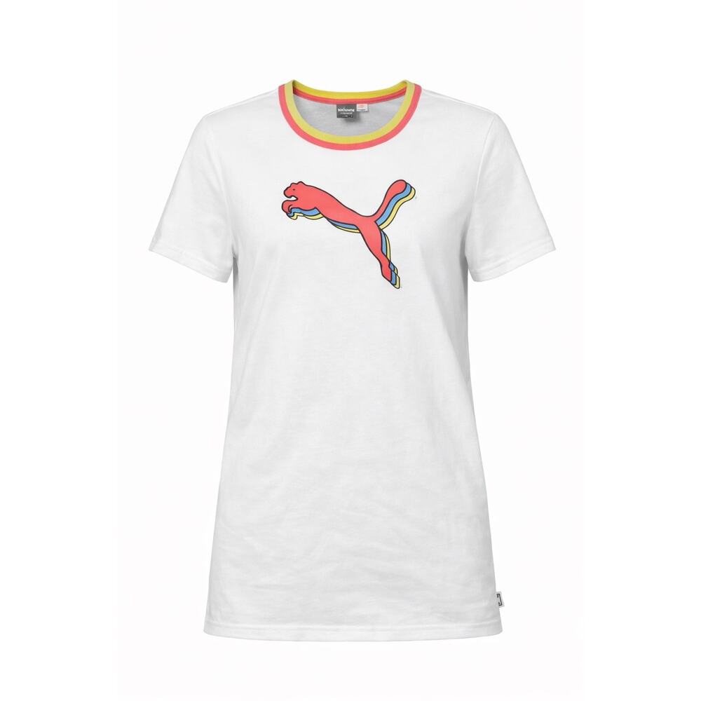 Puma Womens Graphic T Shirt Large White Logo Tee Short Sleeve NWT